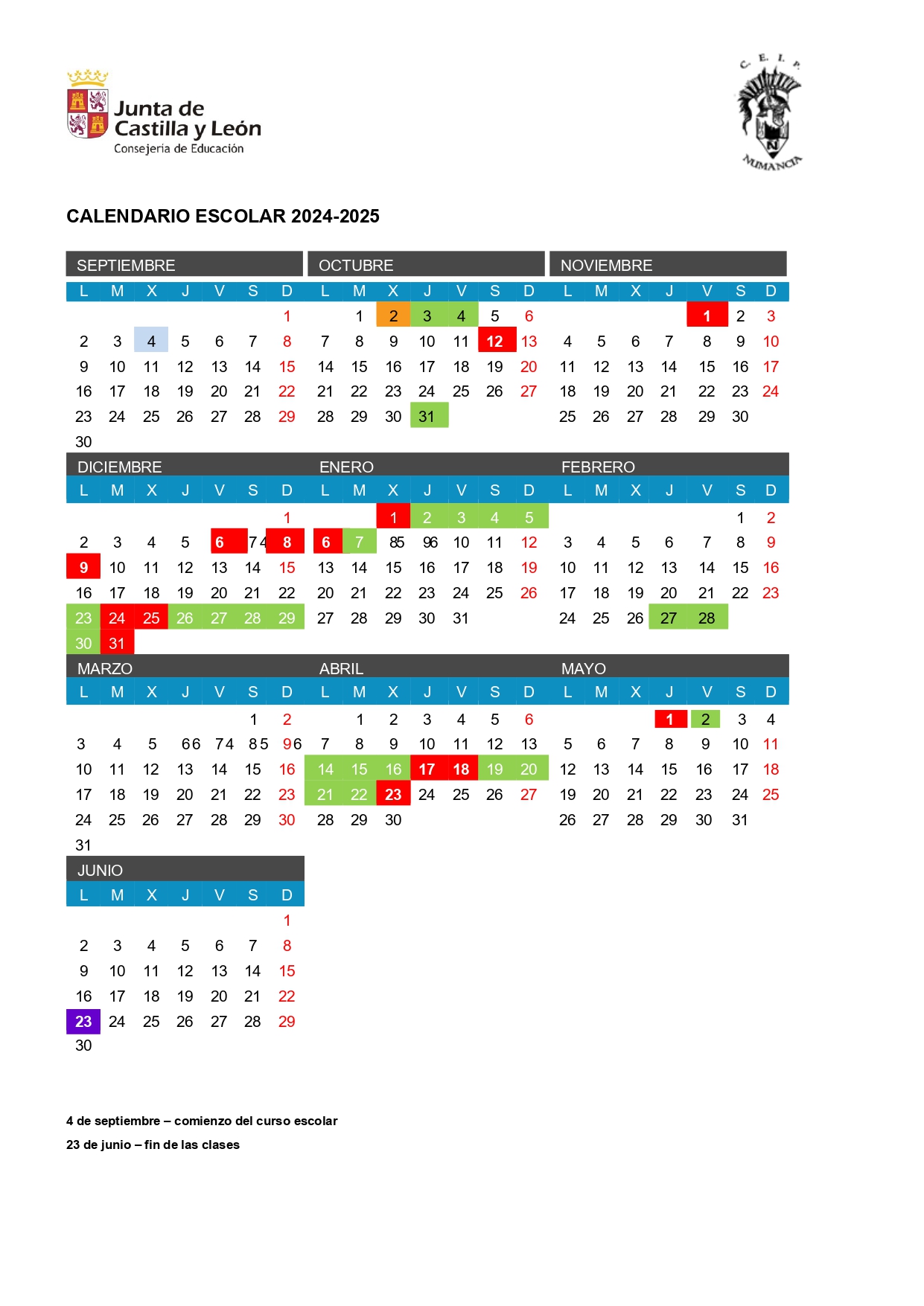CALENDARIO ESCOLAR 24-25